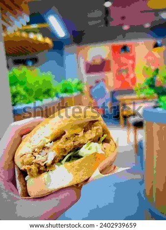 Image Of Burger In Restuarant, pixel art