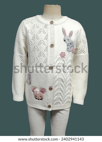 Girls Pointelle knit bunny embroidery white sweatshirt world gallery beautiful background fashionable sweater.