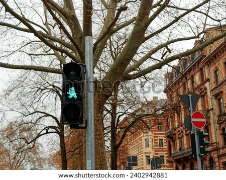 Pedestrian traffic light with a special symbol for "go".