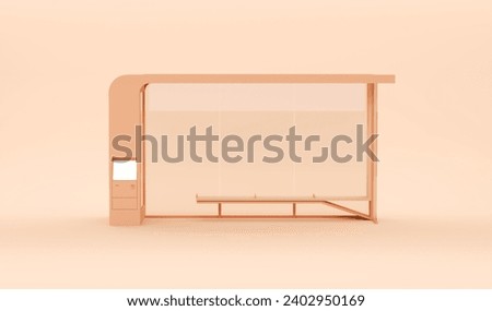 Modern City bus stop on Peach fuzz color trend 2024 background. Creative composition.