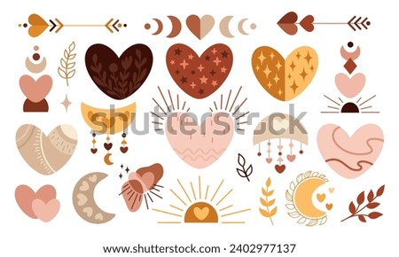 Boho heart clipart. Valentines day clip art. Valentine hearts in cartoon flat style. Bohemian love vector illustration