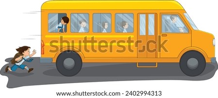Yellow bus moving on road vector illustration