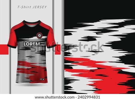 T-shirt mockup with abstract grunge sport jersey design for football, soccer, racing, esports, running, in red and black color