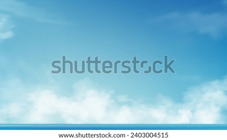 Sky Blue,Cloud Background,Horizon Clear Spring Sky in Morning by the beach,Vector beautiful landscape nature sunrise in Summer,Backdrop panoramic banner white clouds over ocean blue Royalty-Free Stock Photo #2403004515