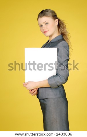business woman with white leaf for text