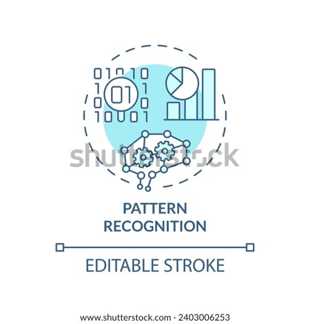 2D editable blue pattern recognition icon, monochromatic isolated vector, thin line illustration representing cognitive computing.