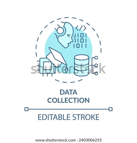 2D editable blue data collection icon, monochromatic isolated vector, thin line illustration representing cognitive computing.