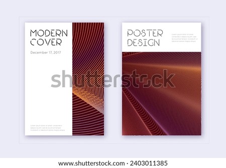 Minimal cover design template set. Orange abstract lines on wine red background. Dazzling cover design. Imaginative catalog, poster, book template etc.