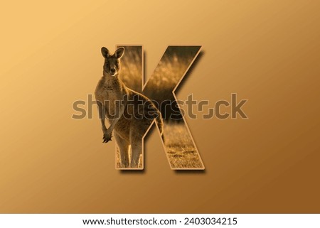 The letter K is embedded with a picture of the animal Kangaroo. Great animal background.