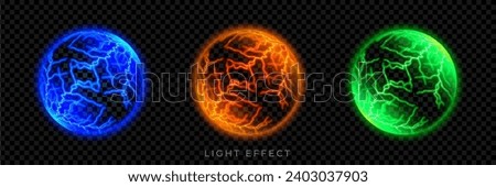 Electric ball lightning. Round electric shock. Power ring. Plasma sphere. Thunderbolt electricity lightning  effect. 