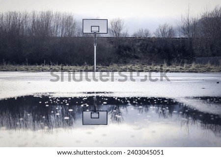 Basketball court on a winter day with no people in Lower Silesia, Poland