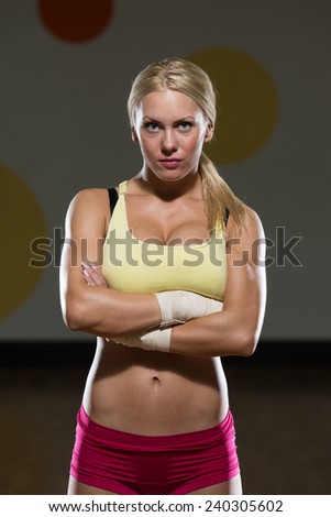 Young Woman Boxer MMA Fighter Practice Her Skills