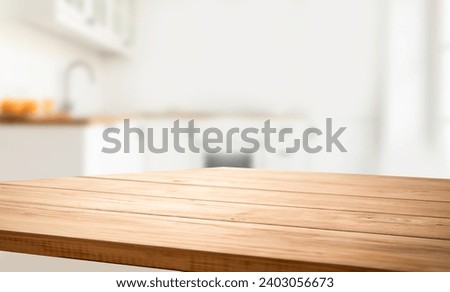 High quality photography Background of table of free space and kitchen interior. White wall with shadows and sunny warm morning time. Copy space for your composition,
