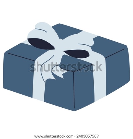 A blue gift with a bow.Gift, present for holiday celebration and special occasions. Isolated birthday or anniversary box with wrapping paper. Sale, trading concept. Colorful wrapped.
