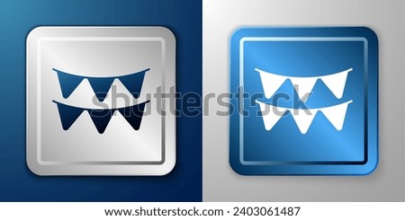 White Carnival garland with flags icon isolated on blue and grey background. Party pennants for birthday celebration, festival decoration. Silver and blue square button. Vector