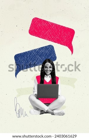 Picture image drawing collage of lady manager using modern technology for distance communication with colleagues