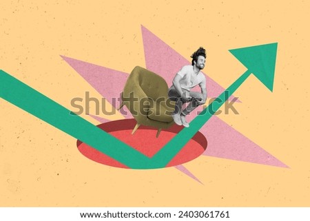 Creative 3d photo artwork graphics collage painting of funky funny guy jumping new work from comfort zone isolated drawing background