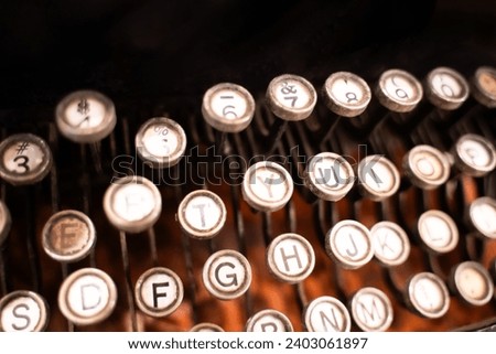 Close-up of an old English typewriter keyboard. Vintage style.