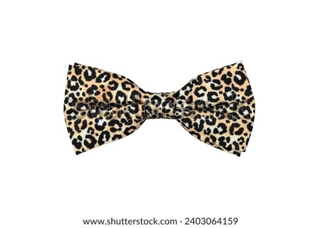 Fashionable beige bow tie with leopard pattern isolated on white background Royalty-Free Stock Photo #2403064159