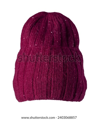 burgundy hat isolated on white background .knitted hat . Royalty-Free Stock Photo #2403068857
