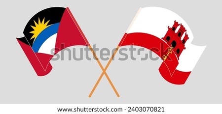 Crossed and waving flags of Antigua and Barbuda and Gibraltar. Vector illustration
