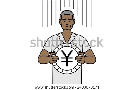 African senior man an image of exchange loss or yen depreciation, Vector Illustration