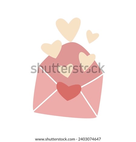 Hand drawn open envelope with hearts clip art. Cute illustration of valentine's day. Love message concept, isolated vector illustration