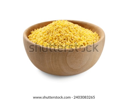 Dry millet seeds in bowl isolated on white Royalty-Free Stock Photo #2403083265