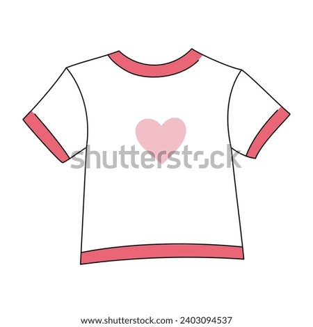 Kids tee shirt with a heart. Clothes for girls. Vector drawing. Basic fashion flat technical drawing template. Flat short sleeve shirt. Front view.