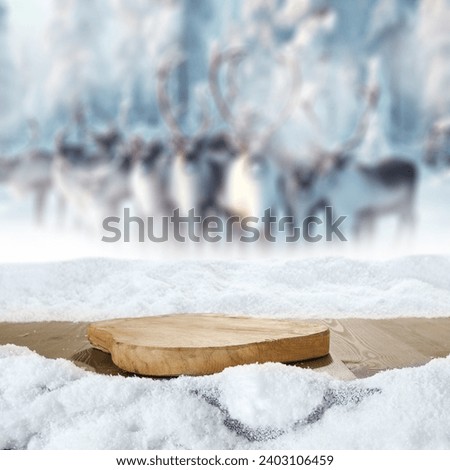 Table background of free space cover of snow and frost and winter landscape. 