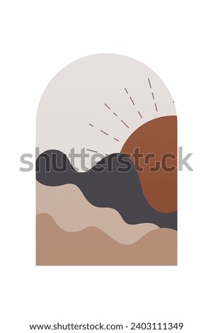 Abstract Minimalist Boho Mountain Background. Abstract Landscape Art Poster. Mid Century Background Illustration