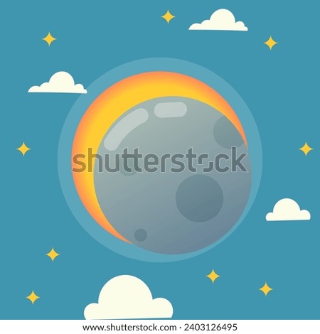 Solar Eclipse illustration in flat cartoon style. Banner for kids education at school, kids books. Vector