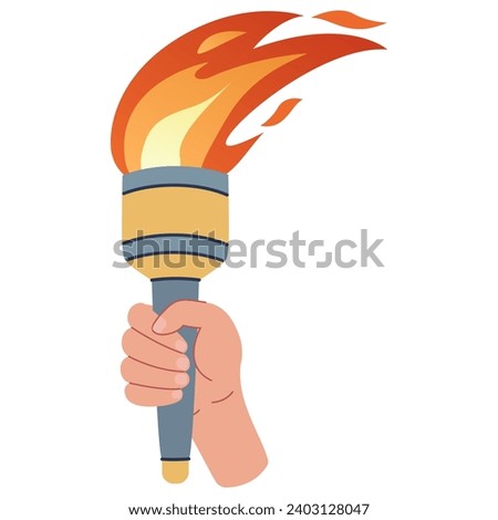 Flaming torchs. Cartoon hand holding a torch withe flame. Burning fire or flame. Sport fire sign. Competitions, athletic, champion, sports game or freedom torches with flames icon.