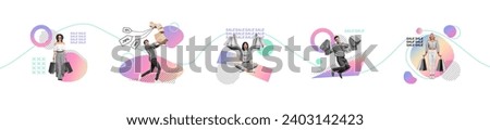 Photo collage artwork picture of smiling happy people enjoying black friday sale isolated graphical background