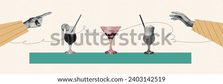 Collage creative poster monochrome effect exclusive template two people communication drink cocktail bar rest free time banner Royalty-Free Stock Photo #2403142519