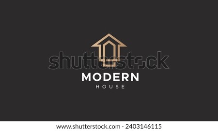 Gold House Symbol Geometric Linear Style isolated on black Background. Usable for Real Estate, Construction, Architecture and Building Logos.