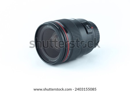 Close up and isolated shot of a DSLR camera lens 35mm