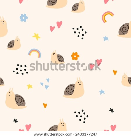 Animals Parent with Baby. Snail animal. Brightly colored childish print. Cute animals for Mother's Day. Colorful kids seamless pattern Royalty-Free Stock Photo #2403177247