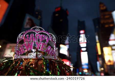 Happy New Year crown with colorful decoration in Times Square New York City