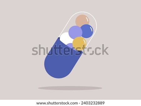 A transparent medical capsule displaying its contents through its see-through shell Royalty-Free Stock Photo #2403232889