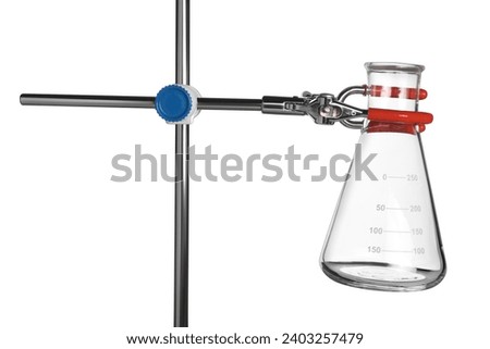 Retort stand with empty flask isolated on white Royalty-Free Stock Photo #2403257479