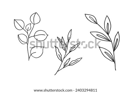 Branches with leaves in Doodle style. Twigs drawn by hand on a white background. Vector. Royalty-Free Stock Photo #2403294811