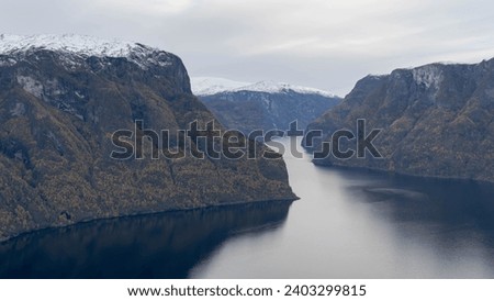 Beautiful Norwegian fjord in autumn. View from Stegastein viewpoint