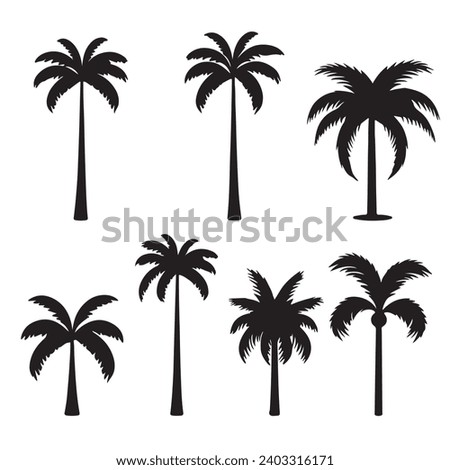 A black Silhouette Palm Tree set Clipart on a white background