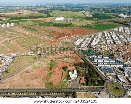 Aerial image of the city of Paulínia SP (Paulínia) in the interior of São Paulo. Houses, condos and new construction sites. 