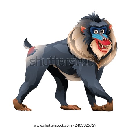 Mandrill baboon cartoon vector illustration isolated on white background Royalty-Free Stock Photo #2403325729