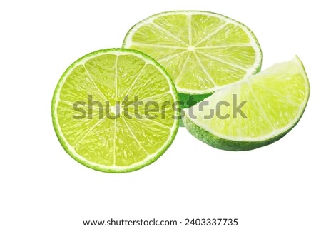 Citrus lime fruit with slice and half isolated on white stock photo