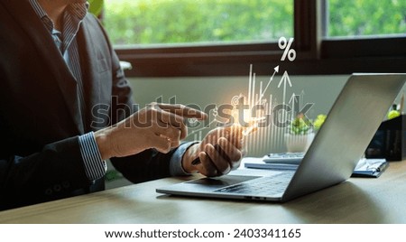 interest rates and dividends, investment returns, income, retirement Compensation fund, investment, dividend tax, Fixed Deposit, Savings Account, Stocks, Mutual Funds, economy, Bank monetary policy Royalty-Free Stock Photo #2403341165