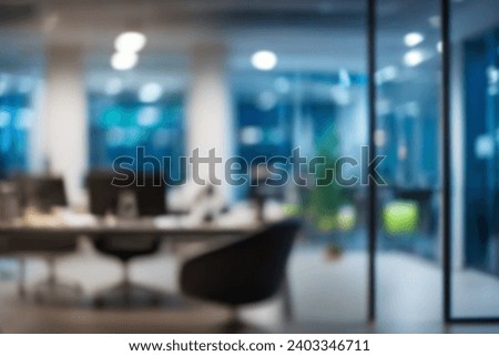 At night beautiful Abstract blurred office interior room. blurry working space with defocused effect