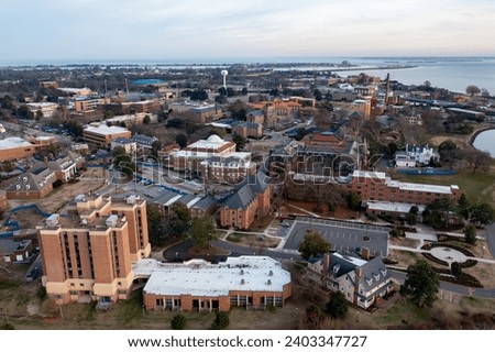 Aerial View of Hampton University HBCU in Virginia Overlooking the Campus Royalty-Free Stock Photo #2403347727